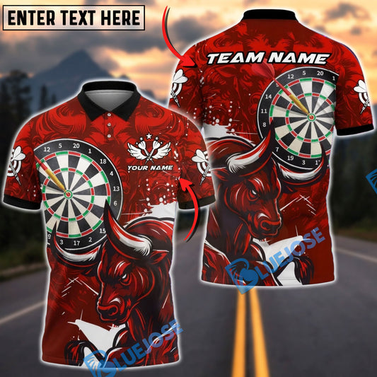 BlueJose Darts Bull Wing Emblem Style Multicolor Options Personalized Name Shirt (4 Colors)