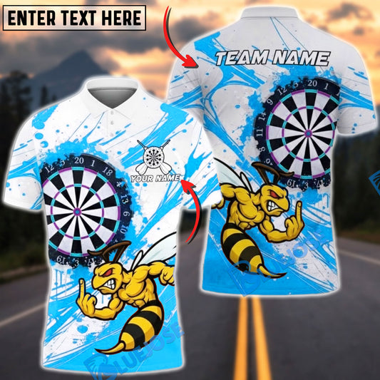 BlueJose Darts Angry Hornet Mascot Paint Splash Multicolor Options Personalized Name Shirt (4 Colors)