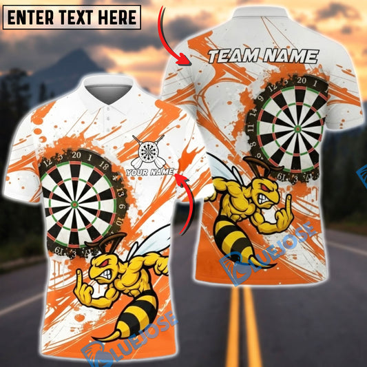 BlueJose Darts Angry Hornet Mascot Paint Splash Multicolor Options Personalized Name Shirt (4 Colors)