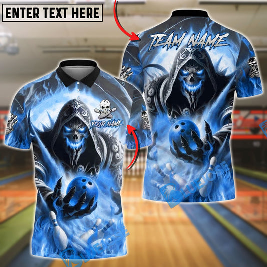 BlueJose Bowling And Pins Grim Reaper Strike Fire Glow Customized Name, Team Name 3D Shirt (4 Colors)