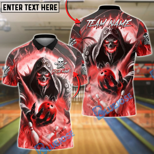BlueJose Bowling And Pins Grim Reaper Strike Fire Glow Customized Name, Team Name 3D Shirt (4 Colors)