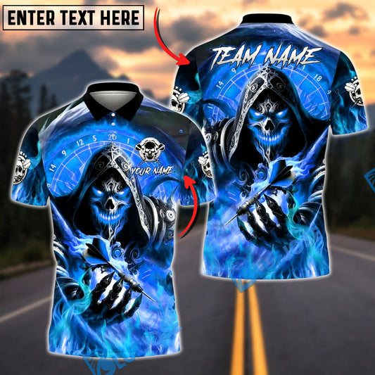 BlueJose Darts Grim Reaper Fire Glow Personalized Name, Team Name Unisex Shirt (4 Colors)