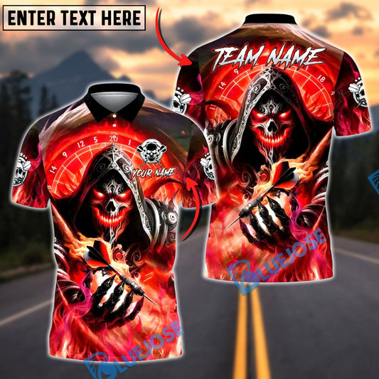 BlueJose Darts Grim Reaper Fire Glow Personalized Name, Team Name Unisex Shirt (4 Colors)