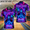 BlueJose Bowling And Pins Neon Skull Glow Customized Name, Team Name 3D Shirt (4 Colors)