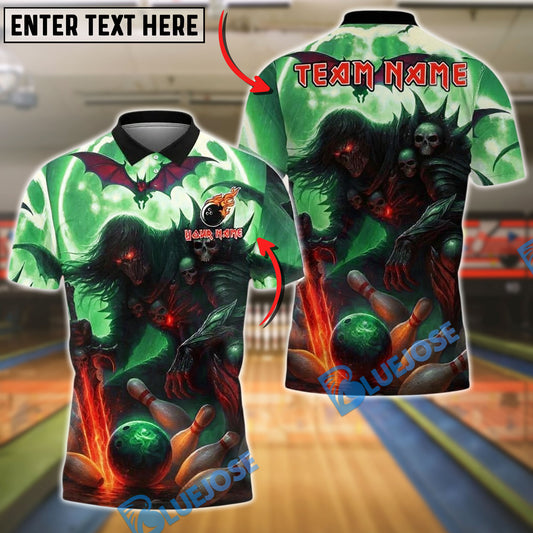 BlueJose Bowling And Pins Dark Knight Skull Moon Customized Name, Team Name 3D Shirt (4 Colors)
