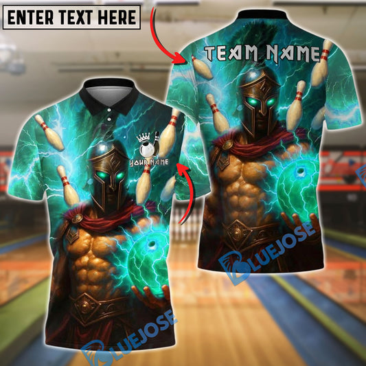 BlueJose Bowling And Pins Spartan Lightning Warrior Customized Name, Team Name 3D Shirt (4 Colors)