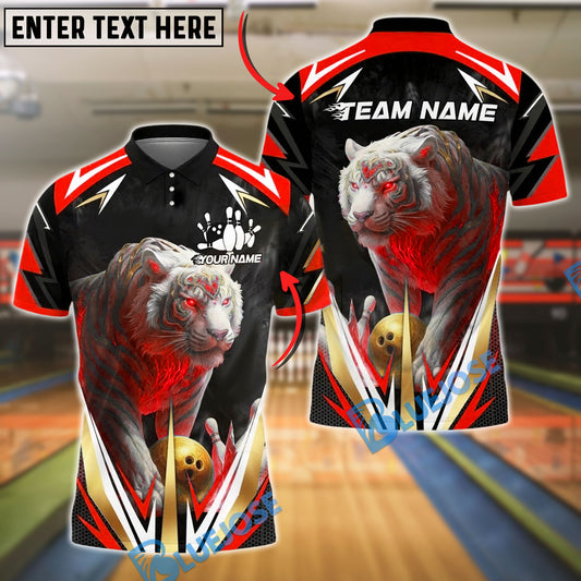 BlueJose Bowling And Pins White Tiger Blue Flame Customized Name, Team Name 3D Shirt (4 Colors)