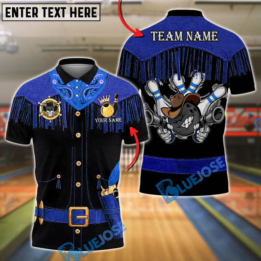 BlueJose Bowling And Pins Cowboy Western Style Customized Name, Team Name 3D Shirt (4 Colors)