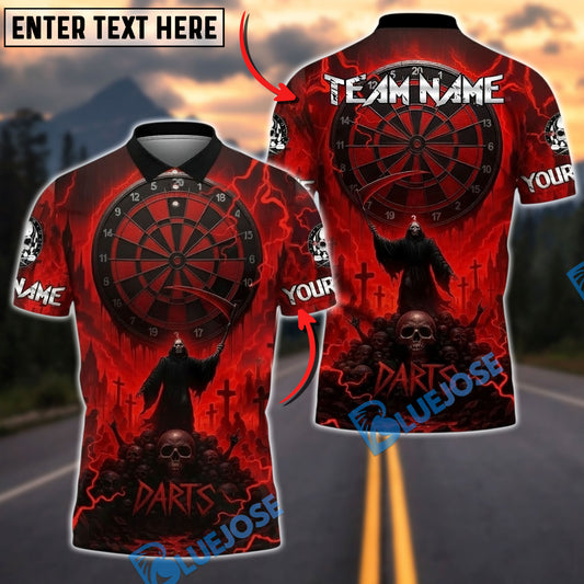 BlueJose Darts Red Reaper Cemetery Customized Name, Team Name 3D Shirt (4 Colors)