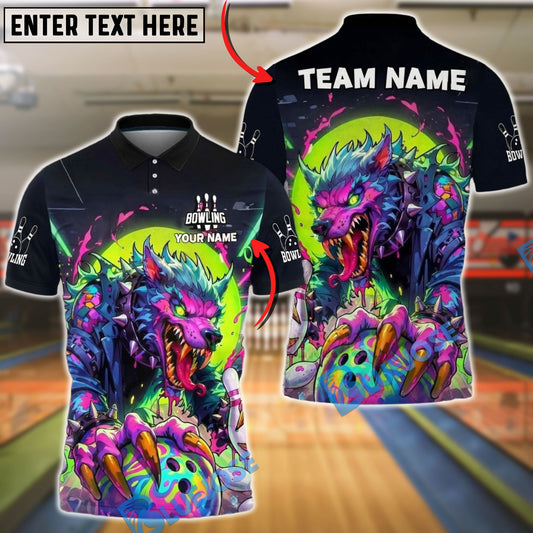 BlueJose Bowling Werewolf Neon Rage Attack Personalized Name, Team Name 3D Shirt