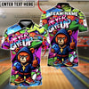 BlueJose Bowling And Pins Bear Never Give Up Graffiti Customized Name, Team Name 3D Shirt (4 Colors)