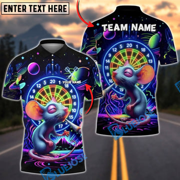 BlueJose Darts Cosmic Mouse Neon Galaxy Personalized Name, Team Name Unisex Shirt (4 Colors)