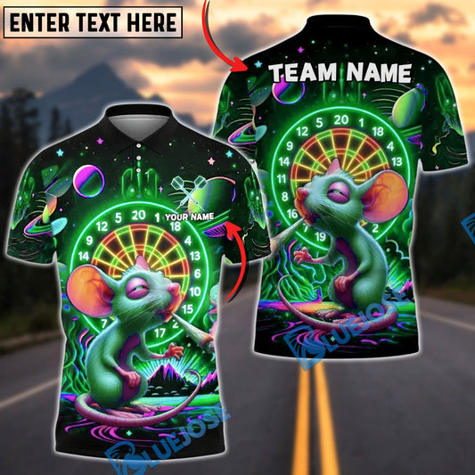 BlueJose Darts Cosmic Mouse Neon Galaxy Personalized Name, Team Name Unisex Shirt (4 Colors)
