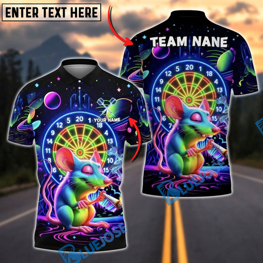 BlueJose Darts Neon Galaxy Mouse Smoke Dartboard Personalized Name, Team Name Unisex Shirt (4 Colors)