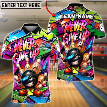 BlueJose Bowling And Pins Dab Never Give Up Graffiti Customized Name, Team Name 3D Shirt (4 Colors)