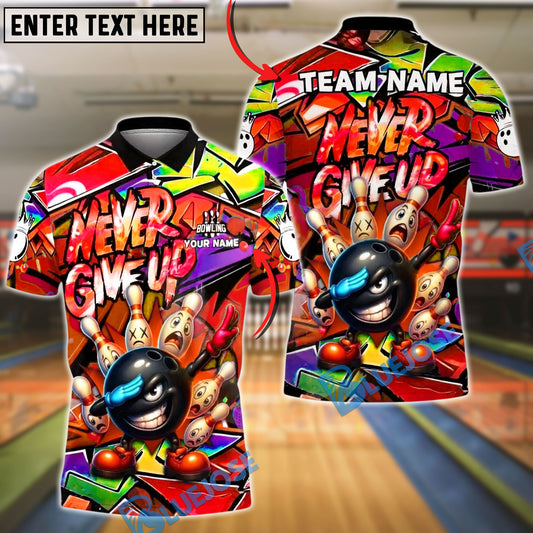 BlueJose Bowling And Pins Dab Never Give Up Graffiti Customized Name, Team Name 3D Shirt (4 Colors)