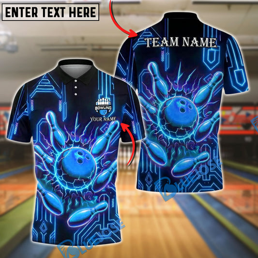 BlueJose Bowling And Pins Electric Strike Red Ball Customized Name, Team Name 3D Shirt (4 Colors)