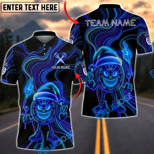 BlueJose Darts Neon Xmas Dartboard Character Fire Glow Multicolor Options Personalized Name Shirt (4 Colors)