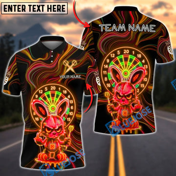 BlueJose Darts Neon Angry Bunny Dartboard Intense Glow Multicolor Options Personalized Name Shirt (4 Colors)