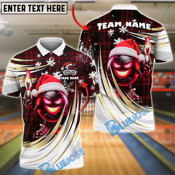 BlueJose Bowling And Pins Santa Flame White Gold Customized Name, Team Name 3D Shirt (4 Colors)