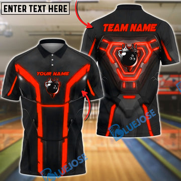 BlueJose Bowling And Pins Cyber Armor Neon Panels Customized Name, Team Name 3D Shirt (6 Colors)