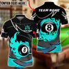 BlueJose Billiards 8-Ball Flaming Fire Dot Personalized Name, Team Name Unisex Shirt (4 Colors)