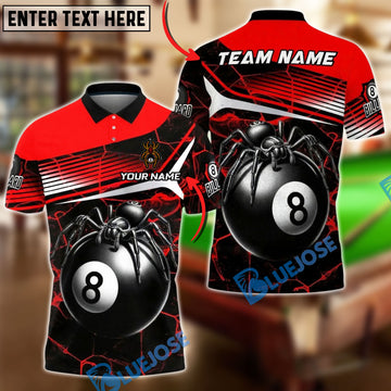 BlueJose Billiards 8-Ball Black Spider Web Personalized Name, Team Name Unisex Shirt (4 Colors)