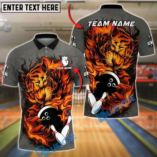 BlueJose Bowling And Pins Fiery Fire Tiger Customized Name, Team Name 3D Shirt (4 Colors)