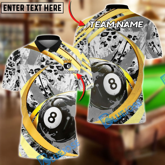 BlueJose Billiards 8-Ball Leopard Splash Paint Personalized Name, Team Name Unisex Shirt (6 Colors)