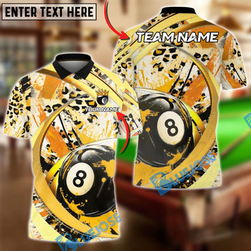 BlueJose Billiards 8-Ball Leopard Splash Paint Personalized Name, Team Name Unisex Shirt (6 Colors)