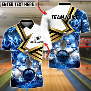 BlueJose Bowling And Pins Fiery Strike Customized Name, Team Name 3D Shirt (4 Colors)
