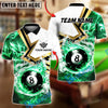 BlueJose Billiards 8-Ball White Flame Burst Personalized Name, Team Name Unisex Shirt (4 Colors)