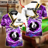 BlueJose Billiards 8-Ball White Flame Burst Personalized Name, Team Name Unisex Shirt (4 Colors)