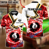 BlueJose Billiards 8-Ball White Flame Burst Personalized Name, Team Name Unisex Shirt (4 Colors)