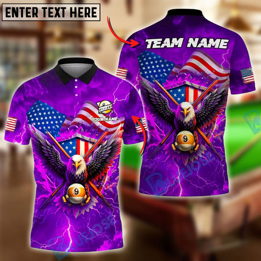BlueJose Billiards 9 Ball Eagle USA Flag Lightning Personalized Name, Team Name Unisex Shirt (4 Colors)