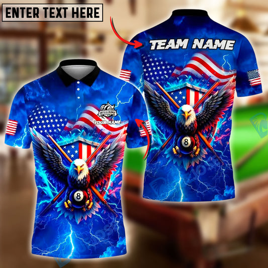 BlueJose Billiards 8 Ball Eagle USA Flag Lightning Personalized Name, Team Name Unisex Shirt (4 Colors)