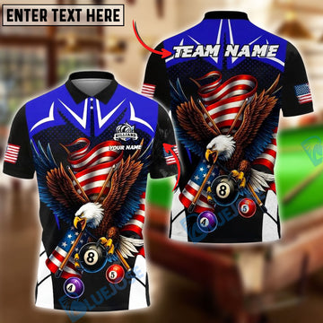 BlueJose Billiards 8 Ball Eagle USA Flag Personalized Name, Team Name Unisex Shirt (4 Colors)