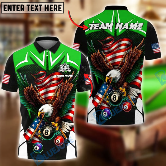 BlueJose Billiards 8 Ball Eagle USA Flag Personalized Name, Team Name Unisex Shirt (4 Colors)