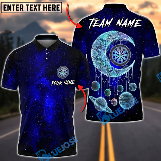 BlueJose Darts Dreamy Cosmic Moon Dreamcatcher Target Personalized Name, Team Name Unisex Shirt (4 Colors)