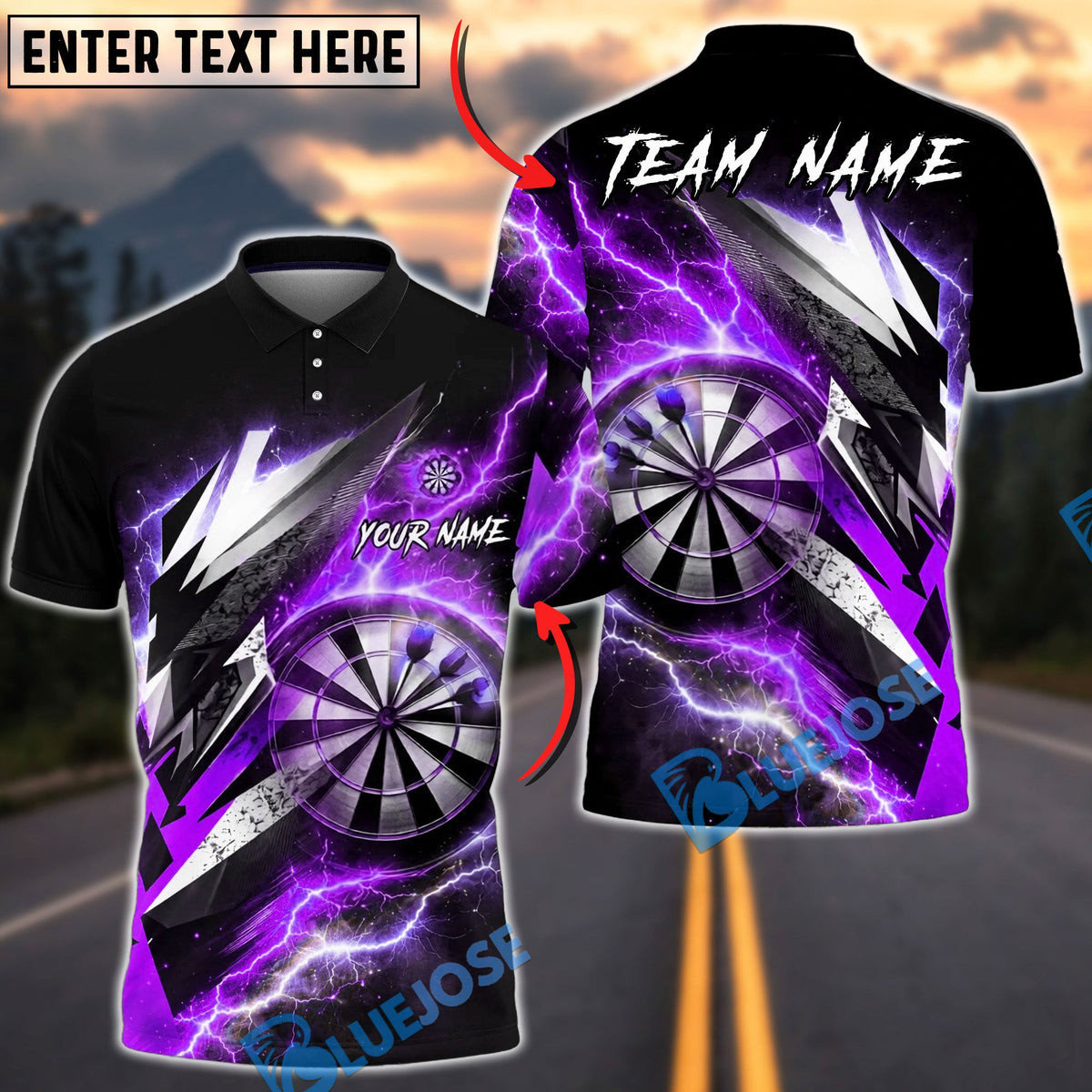 BlueJose Darts Epic Lightning Thunder Energy Strike Personalized Name, Team Name Unisex Shirt (6 Colors)