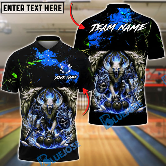 BlueJose Bowling & Pins Hell Wolf Fire Strike Fantasy Style Customized Name, Team Name 3D Shirt (4 Colors)