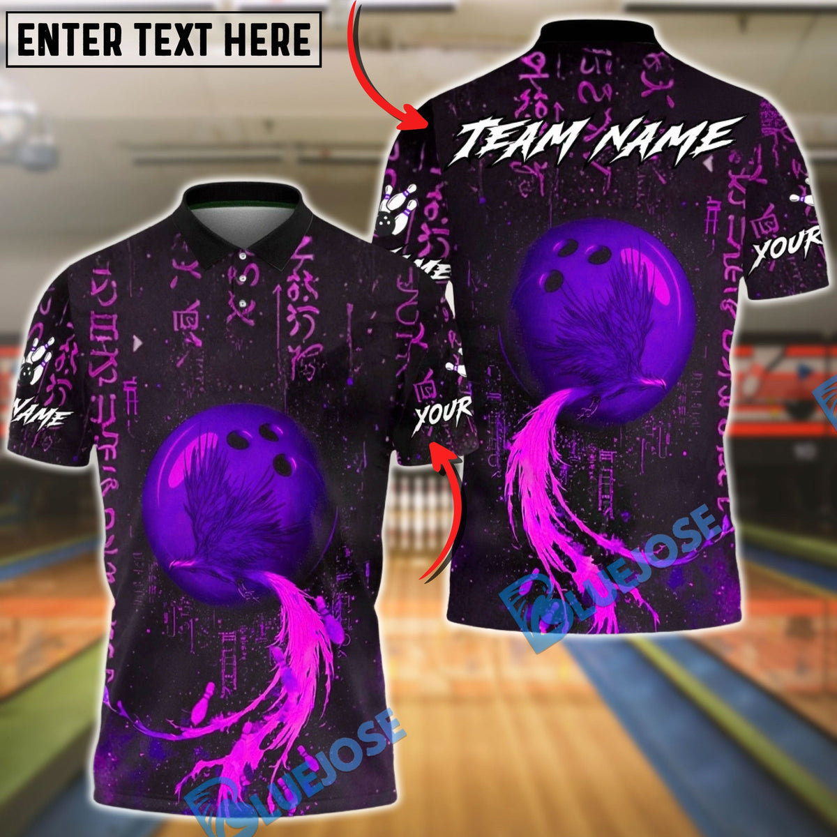 BlueJose Bowling & Pins Flaming Phoenix Fire Trail Mystic Style Customized Name, Team Name 3D Shirt (4 Colors)
