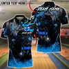 BlueJose Bowling & Pins Black Gold Flame Splash League Style Customized Name, Team Name 3D Shirt (6 Colors)