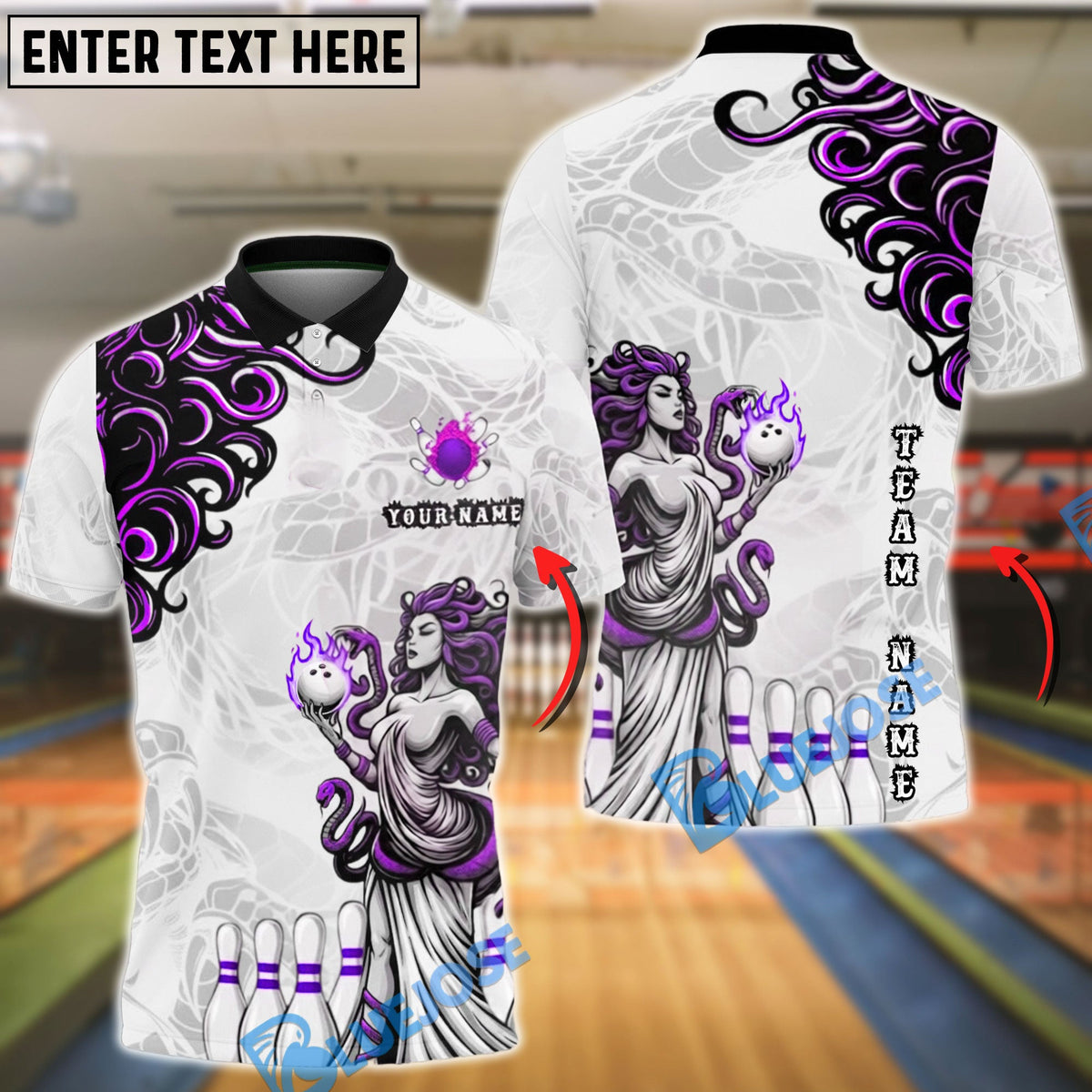 BlueJose Bowling & Pins Medusa Goddess Flame Tribal Customized Name, Team Name 3D Shirt (4 Colors)