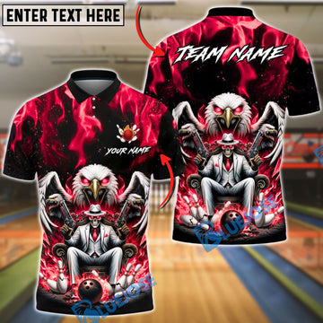 BlueJose Bowling & Pins Mafia Skull Eagle Style  Customized Name, Team Name 3D Shirt (4 Colors)