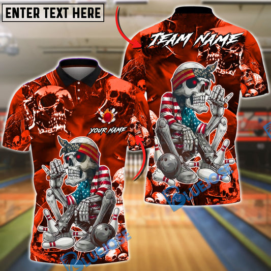 BlueJose Bowling & Pins American Patriot Skeleton Cigar Art Customized Name, Team Name 3D Shirt (4 Colors)
