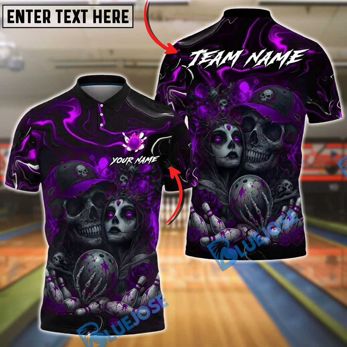 BlueJose Bowling & Pins Bloody Skull Couple Horror Art Customized Name, Team Name 3D Shirt (4 Colors)