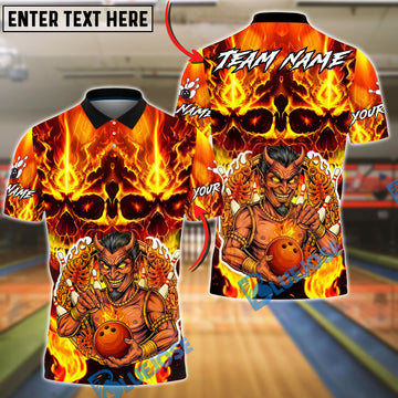 BlueJose Bowling & Pins Inferno Demon Flaming Design Customized Name, Team Name 3D Shirt (4 Colors)
