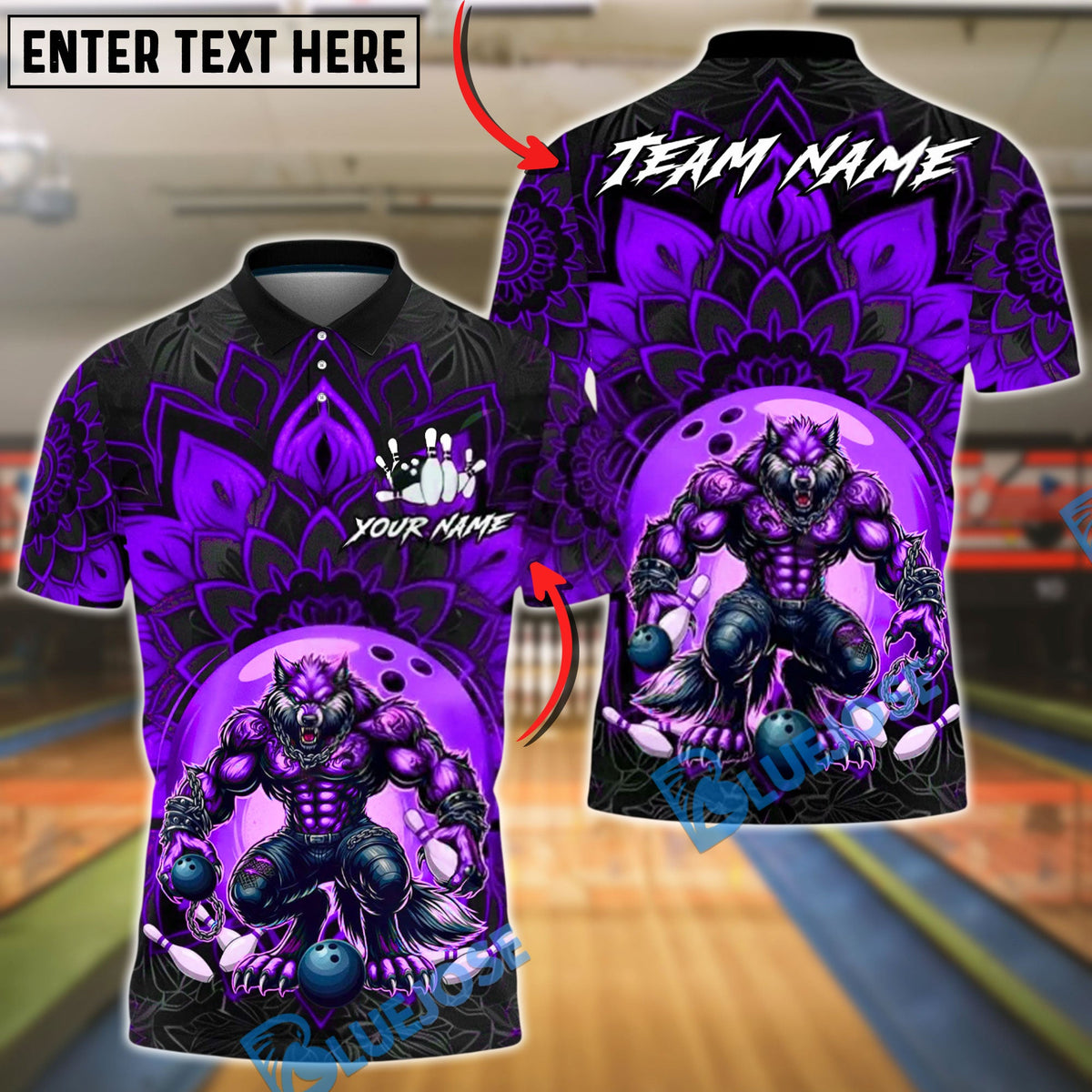 BlueJose Bowling & Pins Mandala Werewolf Power Customized Name, Team Name 3D Shirt (4 Colors)