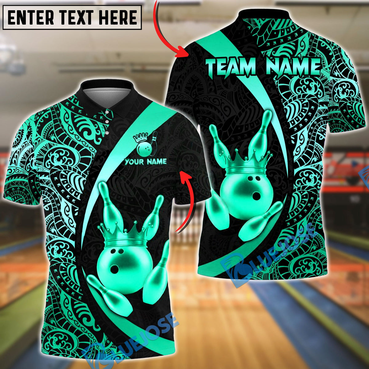 BlueJose Bowling & Pins Royal Crown Luxury Black Gold Customized Name, Team Name 3D Shirt (6 Colors)